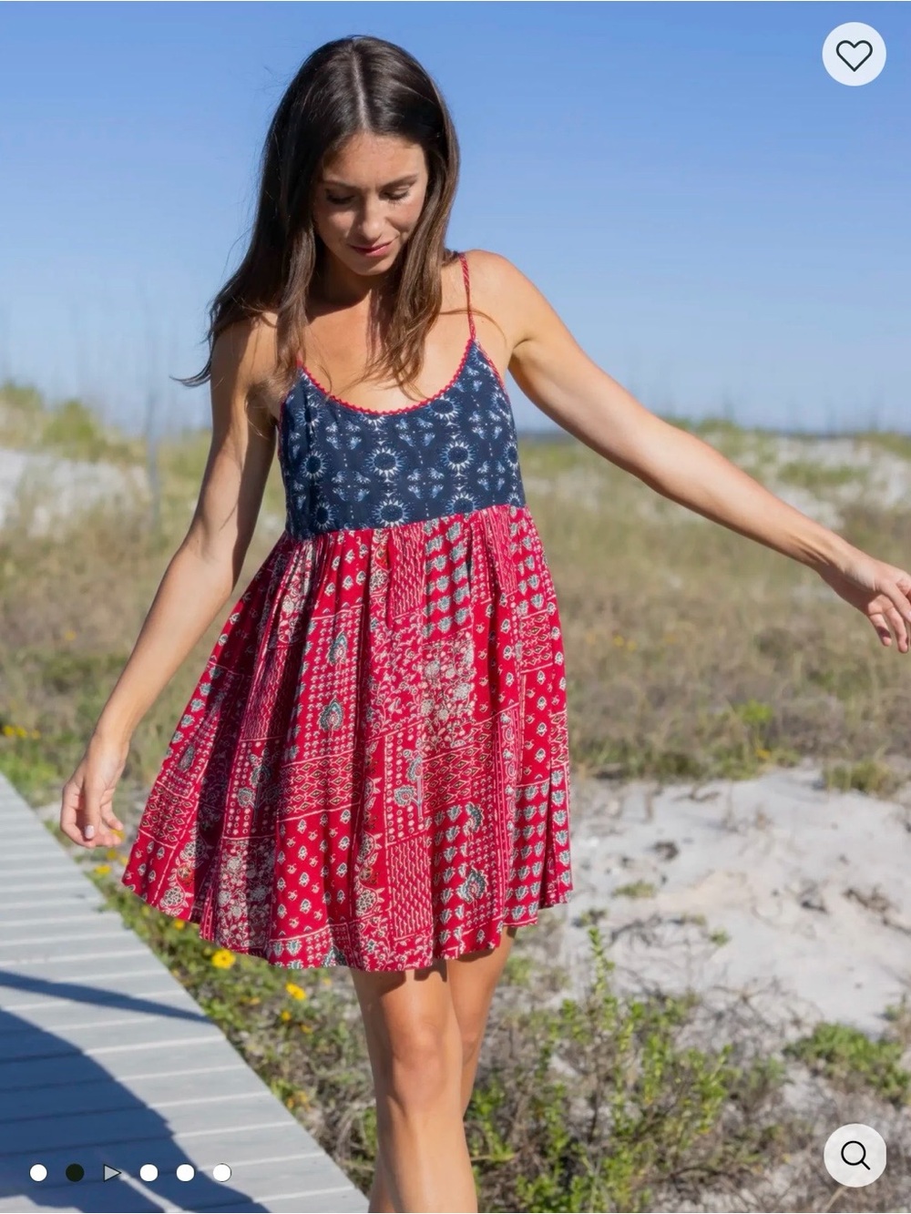 NATURAL LIFE Navy & Red Boho Patchwork Spaghetti Strap Mini Dress